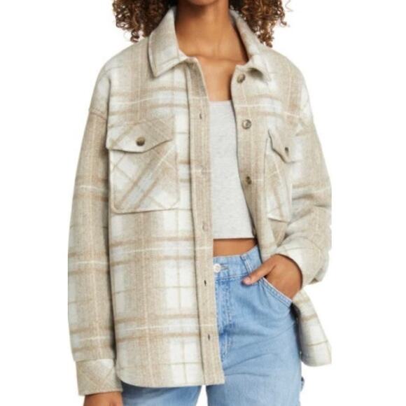Thread & Supply Jackets & Blazers - THREAD & SUPPLY | Shacket Plaid Oversized Warm Jacket Coat Taupe Combo | Large